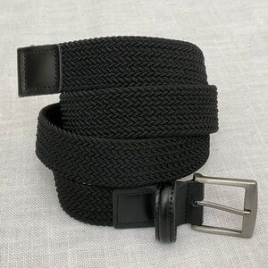 Black Woven Stretch Adjustable Belt Leather Details Size 42 NEW